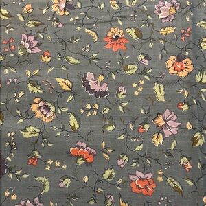 Vintage Floral Fabric in dusty gray, Orange, and Purple - 2 yards x 44” wide